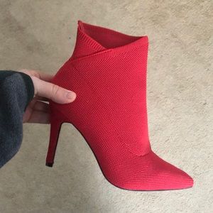MIA Heeled Sock Booties, Red